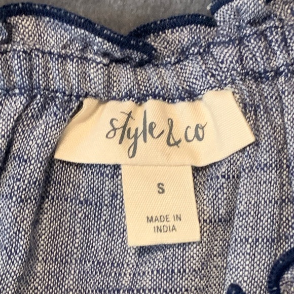 Style & Co Linen Shift Dress Blue/Gray Small Tassels Boho Knee Length - Picture 4 of 10